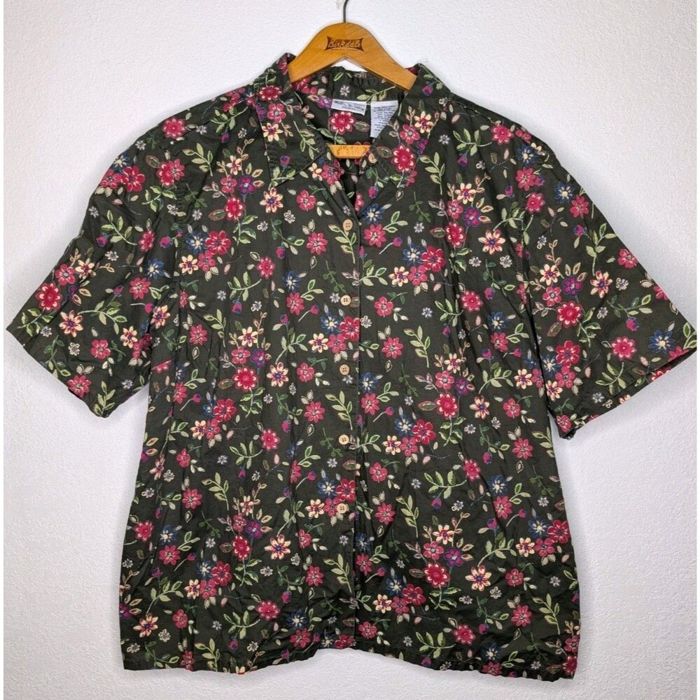 Bobbie Brooks Shirt Womens Size 22W/24W Floral Short Sleeve Button Up (685)